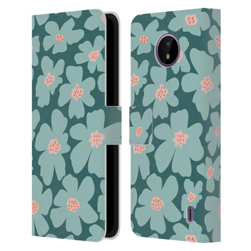Gabriela Thomeu Retro Daisy Green Leather Book Wallet Case Cover For Nokia C10 / C20