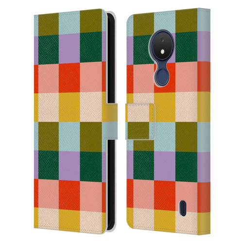 Gabriela Thomeu Retro Checkered Rainbow Vibe Leather Book Wallet Case Cover For Nokia C21