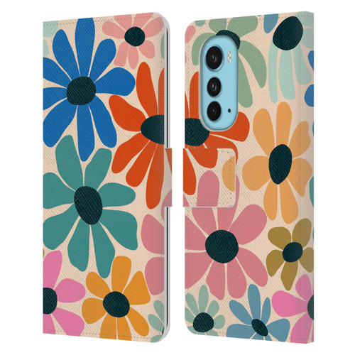 Gabriela Thomeu Retro Fun Floral Rainbow Color Leather Book Wallet Case Cover For Motorola Edge (2022)