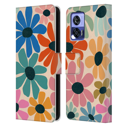 Gabriela Thomeu Retro Fun Floral Rainbow Color Leather Book Wallet Case Cover For Motorola Edge 30 Neo 5G