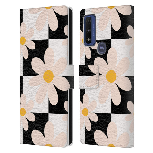 Gabriela Thomeu Retro Black & White Checkered Daisies Leather Book Wallet Case Cover For Motorola G Pure