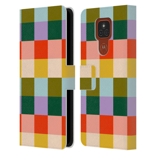 Gabriela Thomeu Retro Checkered Rainbow Vibe Leather Book Wallet Case Cover For Motorola Moto E7 Plus