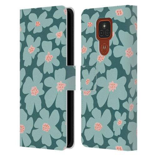 Gabriela Thomeu Retro Daisy Green Leather Book Wallet Case Cover For Motorola Moto E7 Plus