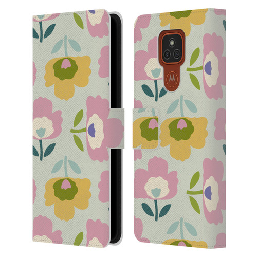 Gabriela Thomeu Retro Scandinavian Floral Leather Book Wallet Case Cover For Motorola Moto E7 Plus