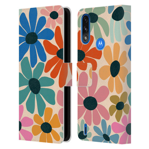 Gabriela Thomeu Retro Fun Floral Rainbow Color Leather Book Wallet Case Cover For Motorola Moto E7 Power / Moto E7i Power