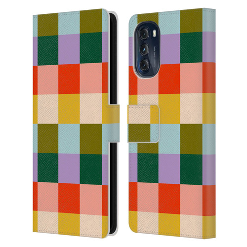 Gabriela Thomeu Retro Checkered Rainbow Vibe Leather Book Wallet Case Cover For Motorola Moto G (2022)