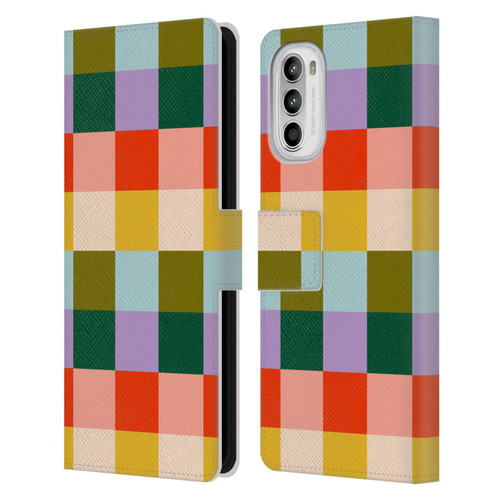 Gabriela Thomeu Retro Checkered Rainbow Vibe Leather Book Wallet Case Cover For Motorola Moto G52