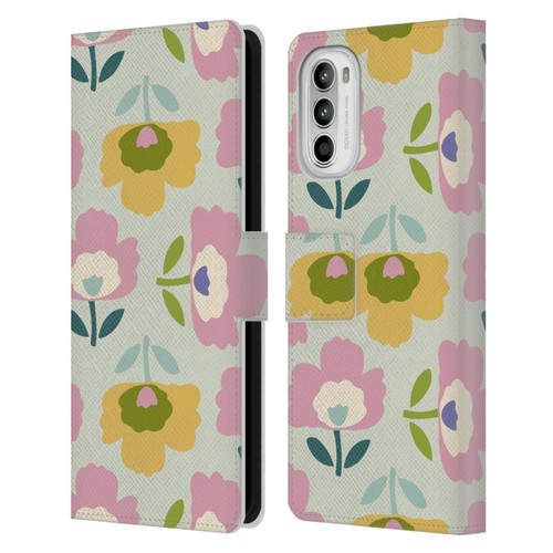 Gabriela Thomeu Retro Scandinavian Floral Leather Book Wallet Case Cover For Motorola Moto G52