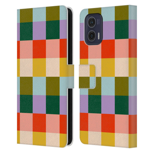 Gabriela Thomeu Retro Checkered Rainbow Vibe Leather Book Wallet Case Cover For Motorola Moto G73 5G