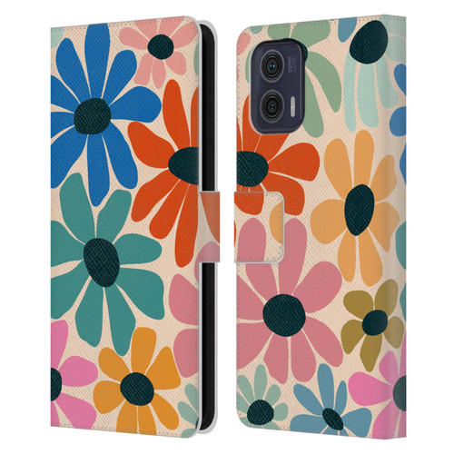 Gabriela Thomeu Retro Fun Floral Rainbow Color Leather Book Wallet Case Cover For Motorola Moto G73 5G
