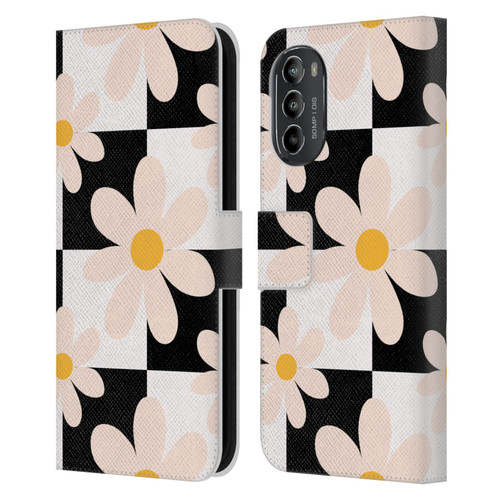 Gabriela Thomeu Retro Black & White Checkered Daisies Leather Book Wallet Case Cover For Motorola Moto G82 5G