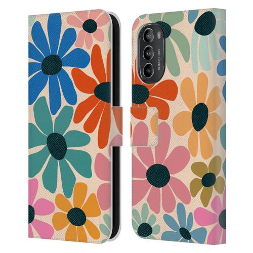 Gabriela Thomeu Retro Fun Floral Rainbow Color Leather Book Wallet Case Cover For Motorola Moto G82 5G