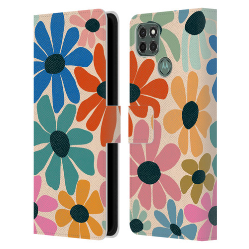 Gabriela Thomeu Retro Fun Floral Rainbow Color Leather Book Wallet Case Cover For Motorola Moto G9 Power