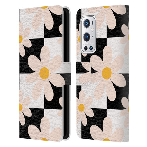 Gabriela Thomeu Retro Black & White Checkered Daisies Leather Book Wallet Case Cover For OnePlus 9 Pro