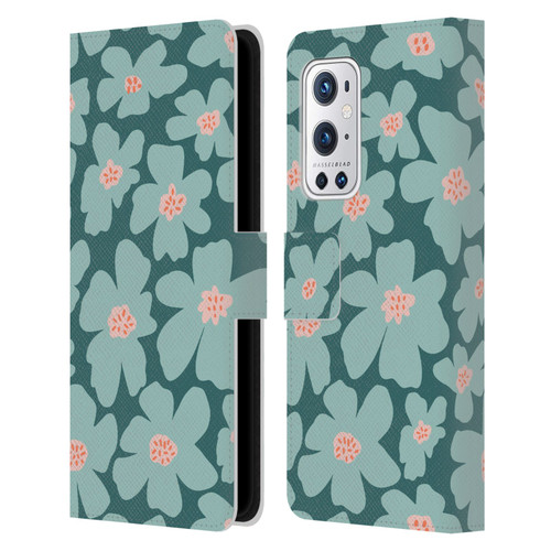 Gabriela Thomeu Retro Daisy Green Leather Book Wallet Case Cover For OnePlus 9 Pro