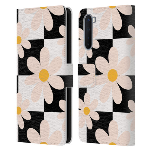 Gabriela Thomeu Retro Black & White Checkered Daisies Leather Book Wallet Case Cover For OnePlus Nord 5G