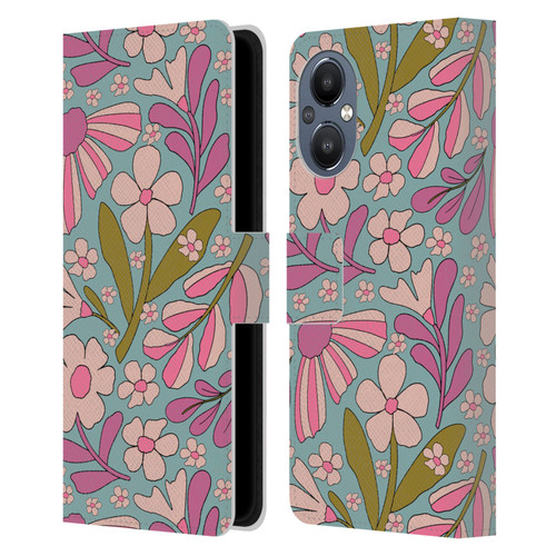 Gabriela Thomeu Retro Groovy 70s Blue Leather Book Wallet Case Cover For OnePlus Nord N20 5G