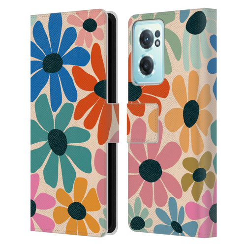 Gabriela Thomeu Retro Fun Floral Rainbow Color Leather Book Wallet Case Cover For OnePlus Nord CE 2 5G