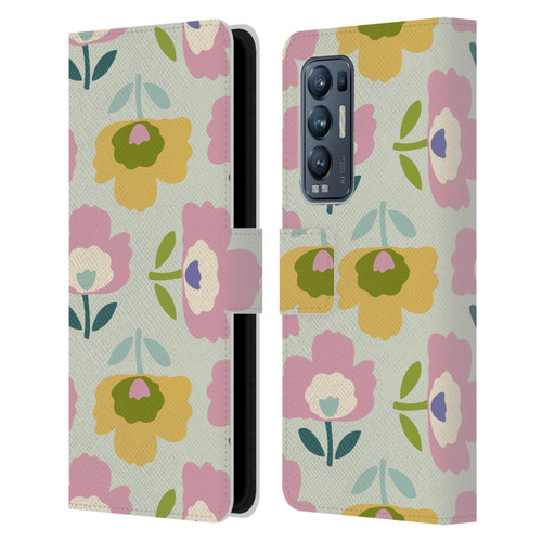 Gabriela Thomeu Retro Scandinavian Floral Leather Book Wallet Case Cover For OPPO Find X3 Neo / Reno5 Pro+ 5G