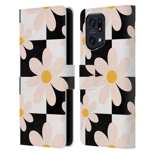 Gabriela Thomeu Retro Black & White Checkered Daisies Leather Book Wallet Case Cover For OPPO Find X5 Pro