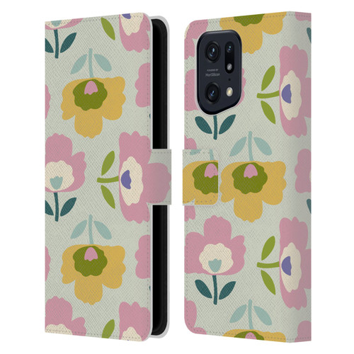 Gabriela Thomeu Retro Scandinavian Floral Leather Book Wallet Case Cover For OPPO Find X5 Pro