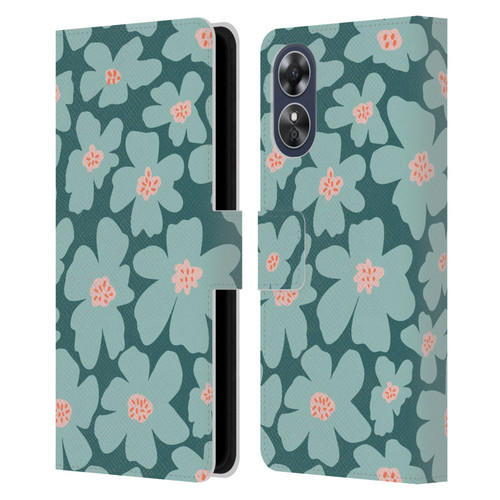 Gabriela Thomeu Retro Daisy Green Leather Book Wallet Case Cover For OPPO A17