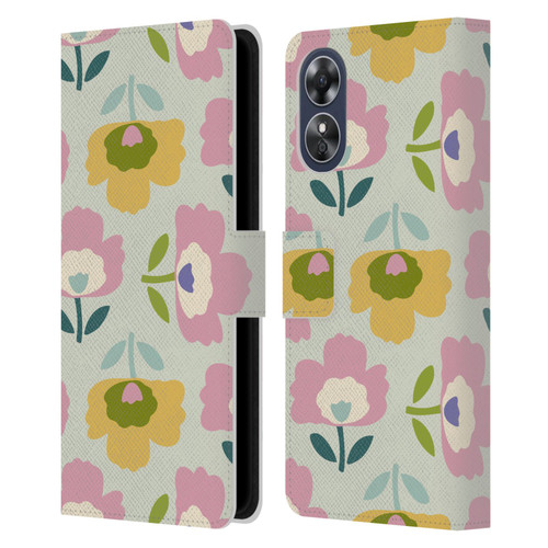 Gabriela Thomeu Retro Scandinavian Floral Leather Book Wallet Case Cover For OPPO A17