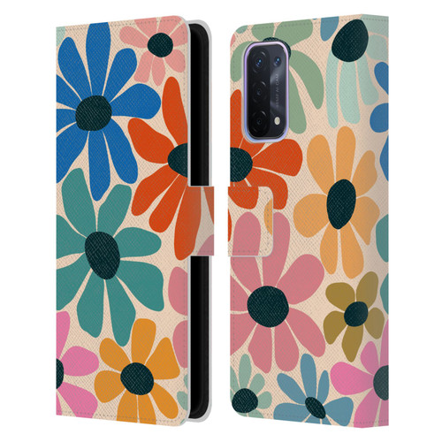 Gabriela Thomeu Retro Fun Floral Rainbow Color Leather Book Wallet Case Cover For OPPO A54 5G
