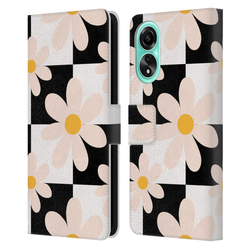 Gabriela Thomeu Retro Black & White Checkered Daisies Leather Book Wallet Case Cover For OPPO A78 4G