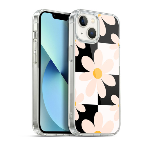 Gabriela Thomeu Retro Black & White Checkered Daisies Soft Gel Case for Apple iPhone 13