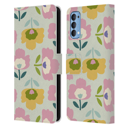 Gabriela Thomeu Retro Scandinavian Floral Leather Book Wallet Case Cover For OPPO Reno 4 5G