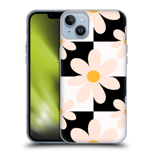 Gabriela Thomeu Retro Black & White Checkered Daisies Soft Gel Case for Apple iPhone 14 Plus