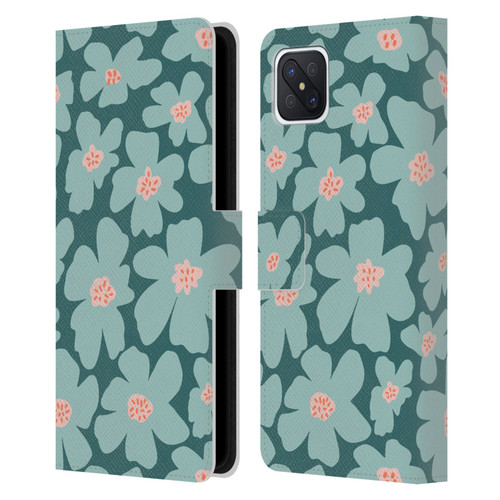 Gabriela Thomeu Retro Daisy Green Leather Book Wallet Case Cover For OPPO Reno4 Z 5G