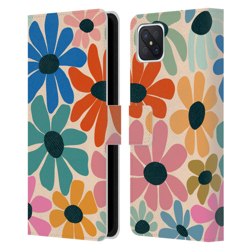 Gabriela Thomeu Retro Fun Floral Rainbow Color Leather Book Wallet Case Cover For OPPO Reno4 Z 5G