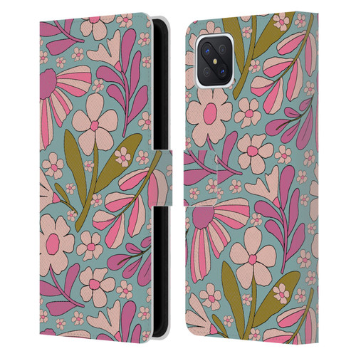 Gabriela Thomeu Retro Groovy 70s Blue Leather Book Wallet Case Cover For OPPO Reno4 Z 5G
