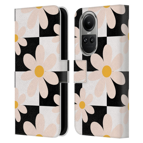 Gabriela Thomeu Retro Black & White Checkered Daisies Leather Book Wallet Case Cover For OPPO Reno10 5G / Reno10 Pro 5G