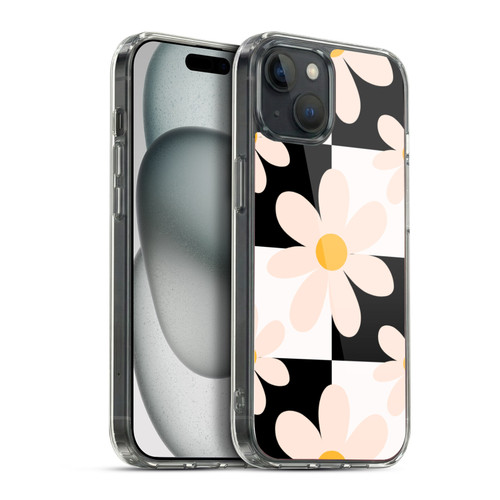 Gabriela Thomeu Retro Black & White Checkered Daisies Soft Gel Case for Apple iPhone 15 Plus & MagSafe