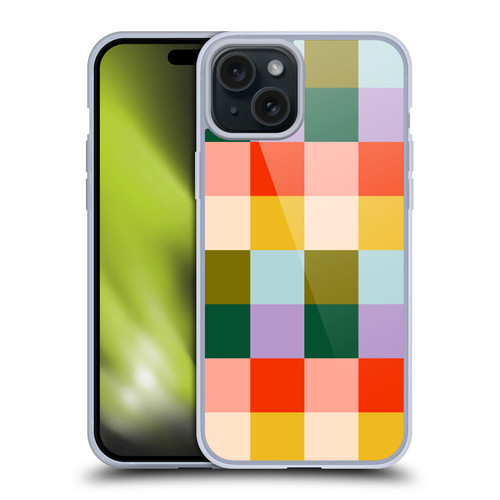 Gabriela Thomeu Retro Checkered Rainbow Vibe Soft Gel Case for Apple iPhone 15 Plus