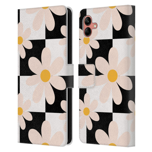 Gabriela Thomeu Retro Black & White Checkered Daisies Leather Book Wallet Case Cover For Samsung Galaxy A04 (2022)