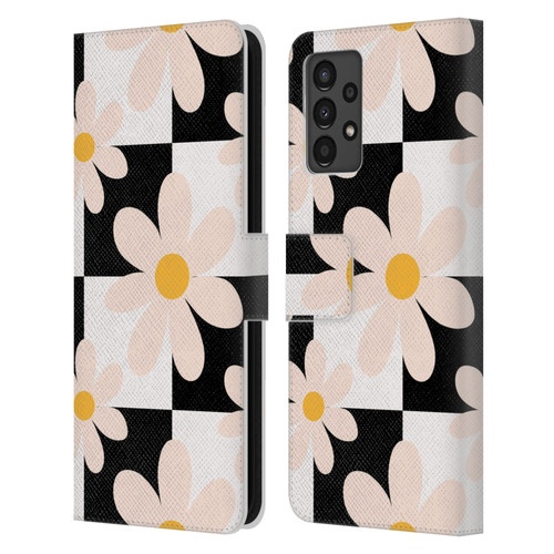 Gabriela Thomeu Retro Black & White Checkered Daisies Leather Book Wallet Case Cover For Samsung Galaxy A13 (2022)