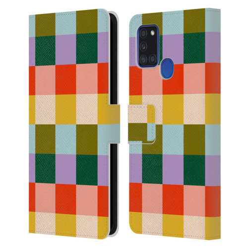 Gabriela Thomeu Retro Checkered Rainbow Vibe Leather Book Wallet Case Cover For Samsung Galaxy A21s (2020)