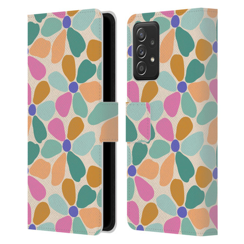 Gabriela Thomeu Retro Colorful Flowers Leather Book Wallet Case Cover For Samsung Galaxy A52 / A52s / 5G (2021)