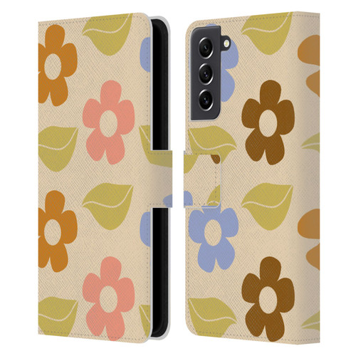 Gabriela Thomeu Retro Flower Vibe Vintage Pattern Leather Book Wallet Case Cover For Samsung Galaxy S21 FE 5G