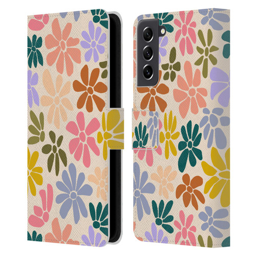 Gabriela Thomeu Retro Rainbow Color Floral Leather Book Wallet Case Cover For Samsung Galaxy S21 FE 5G