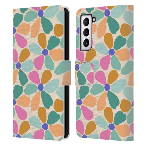 Gabriela Thomeu Retro Colorful Flowers Leather Book Wallet Case Cover For Samsung Galaxy S21 5G