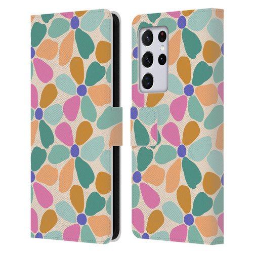Gabriela Thomeu Retro Colorful Flowers Leather Book Wallet Case Cover For Samsung Galaxy S21 Ultra 5G