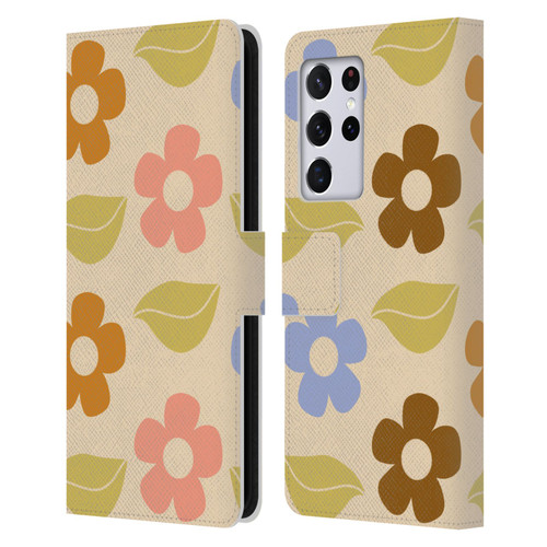 Gabriela Thomeu Retro Flower Vibe Vintage Pattern Leather Book Wallet Case Cover For Samsung Galaxy S21 Ultra 5G