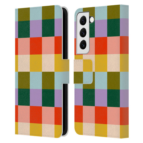 Gabriela Thomeu Retro Checkered Rainbow Vibe Leather Book Wallet Case Cover For Samsung Galaxy S22 5G