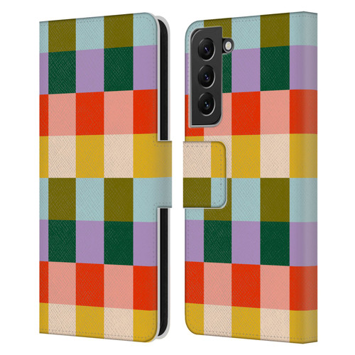 Gabriela Thomeu Retro Checkered Rainbow Vibe Leather Book Wallet Case Cover For Samsung Galaxy S22+ 5G