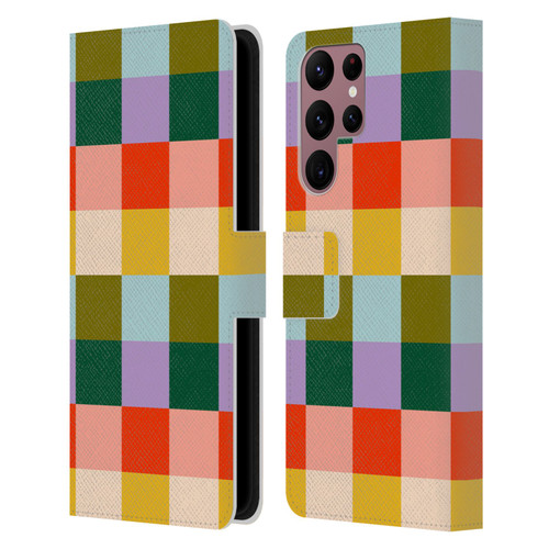 Gabriela Thomeu Retro Checkered Rainbow Vibe Leather Book Wallet Case Cover For Samsung Galaxy S22 Ultra 5G